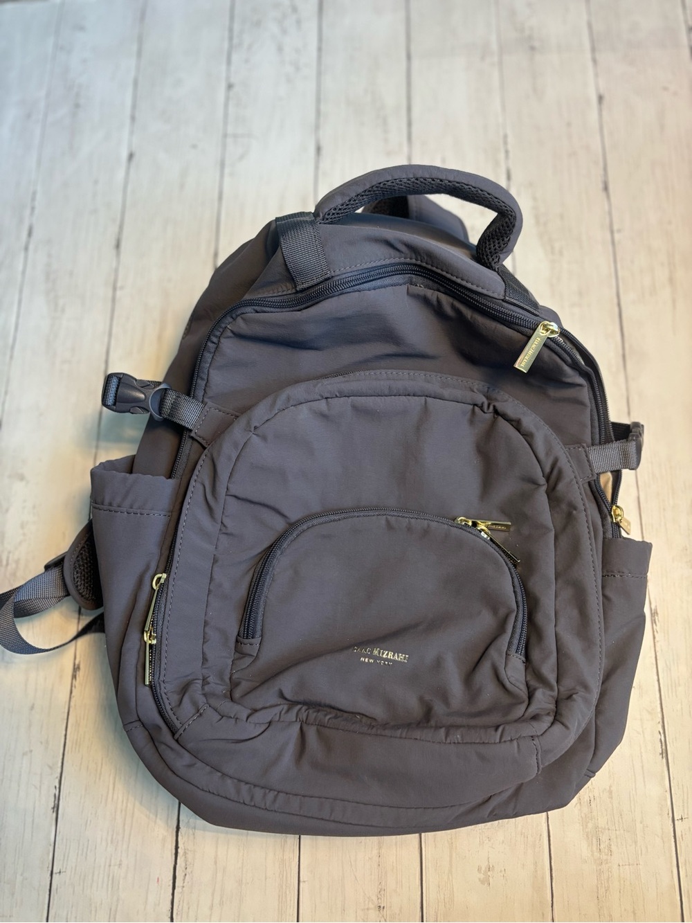 Isaac Mizrahi Slate Gray Backpack with Gold Hardware